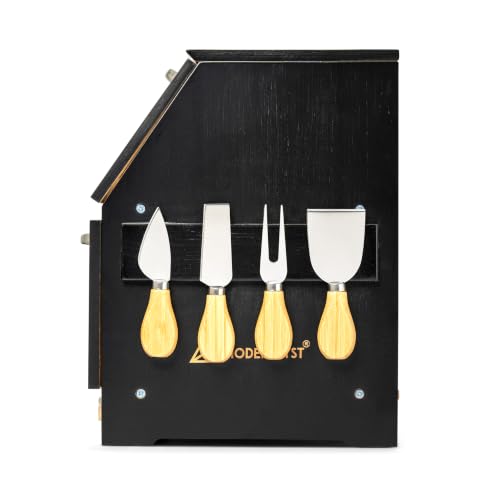 Large 2 Tier Black Bread Box for Countertop with Cutting Board (Black Bamboo)