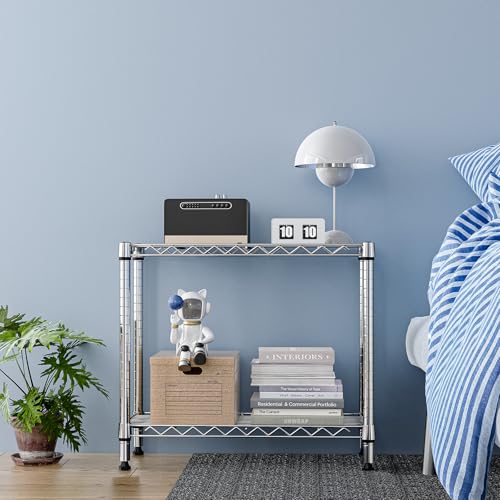 MZG 220 lbs 2 Tier Storage Rack Metal Wire Shelving Unit (2 Tier 11.8" D x 27.6" W x 23.4" H / Chrome)