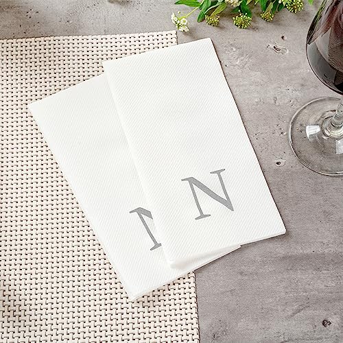 Monogram Letter N Silver Linen Feel Guest Towels (Silver / 2000 Count / N)