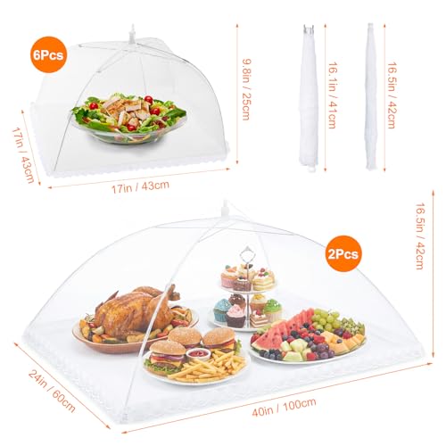 8 Pack 2 Size Mesh Food Covers for Outside (8 Pack(2 pcs 40"x24"+6 pcs 17"x17"))