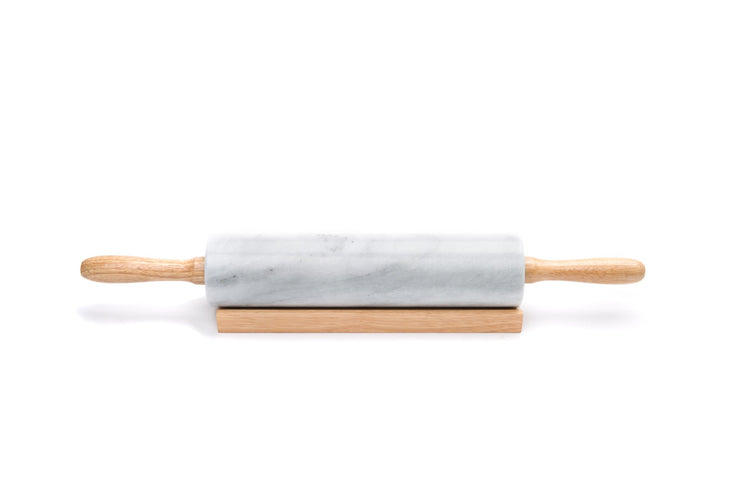 Polished Marble Rolling Pin with Wooden Cradle (White)