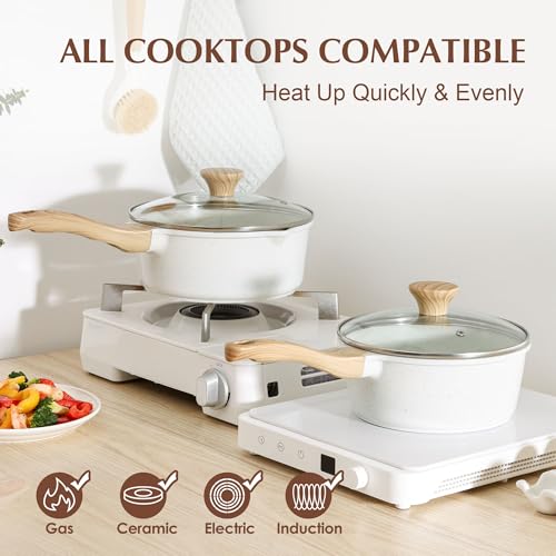 Ceramic Nonstick Saucepan with Lid 1.5QT (White Ceramic / 1.5 Quarts)