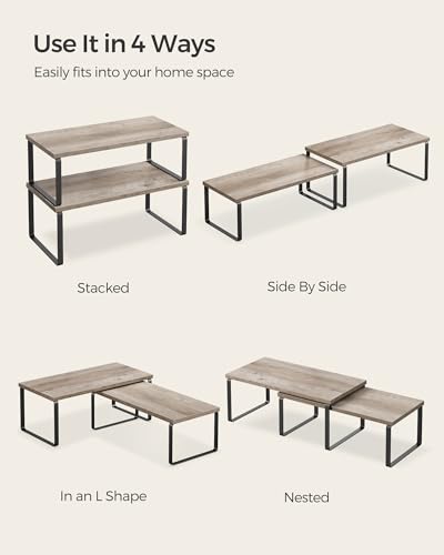 Cabinet Organizer Shelf (White + Natural / 2*L (5.4"H) + 2*L (6.2"H))