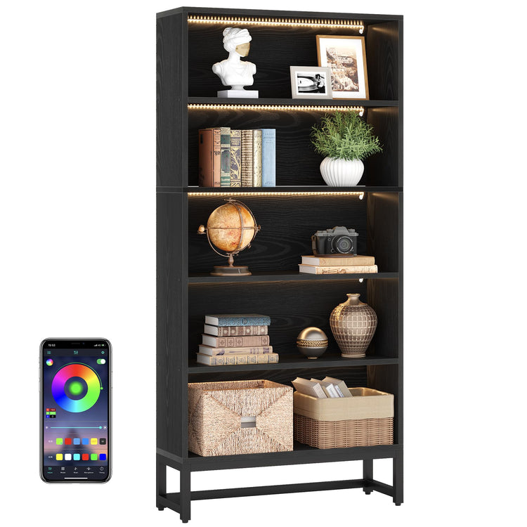 Tall Bookcase Black Bookshelf (Black)