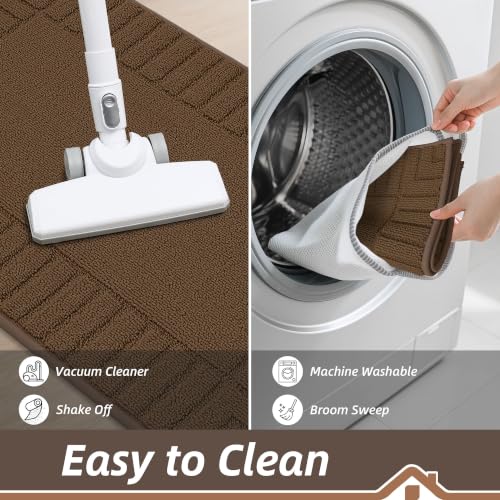 Kitchen Rugs Non Slip Washable 2PCS (Brown / 24"x35"+24"x60" (Rectangular))