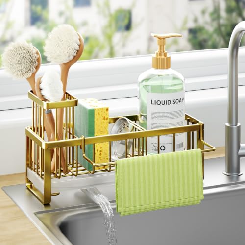Sponge Holder for Kitchen Sink (Gold / with Dishcloth Holder)