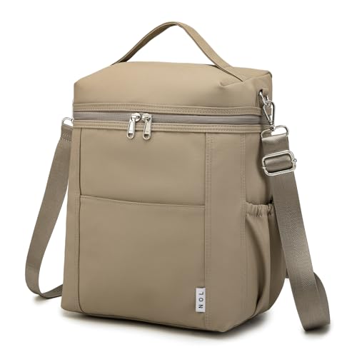 NOL Insulated Lunch Bags for Women Cooler Bag Lightweight Nylon Waterproof Lunch Box for Work Khaki Large 12L (Khaki / Large (12 Liters))