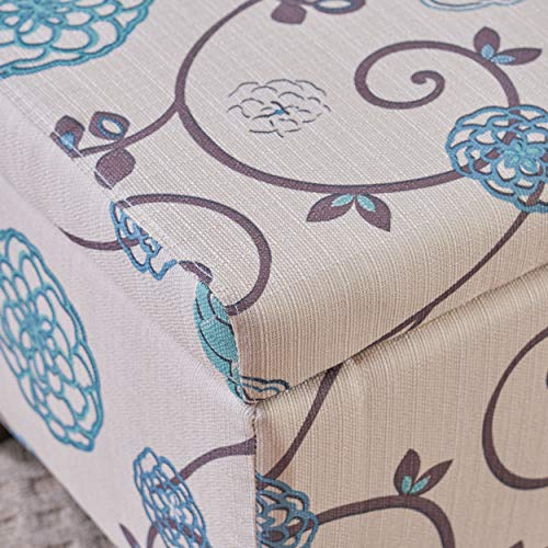 Breanna Fabric Storage Ottoman (White and Blue Floral)