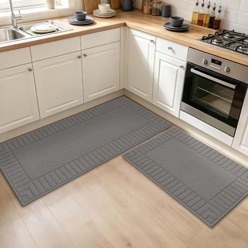 Kitchen Rugs Non Slip Washable 2PCS (Grey / 20"x30"+20"x48" (Rectangular))