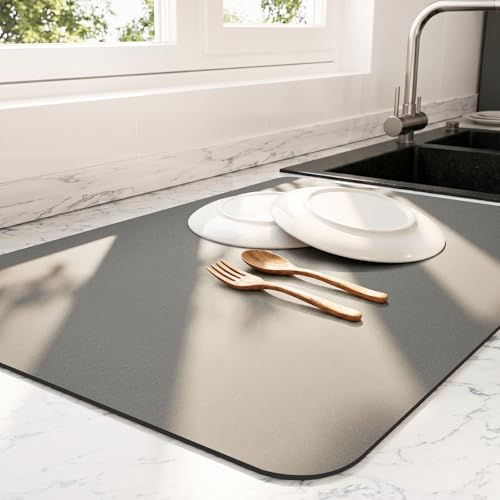 Dish Drying Mat for Kitchen Counter (Dark Gray / 16" x 20")