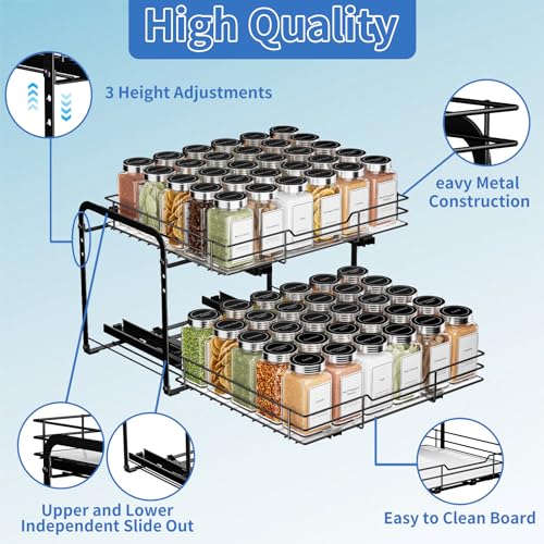 2 Tier Pull Out Spice Rack (2 Tier,13.5''Wx10.5''Dx9.5''H)