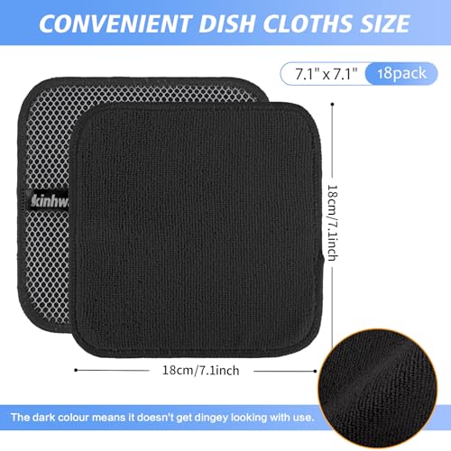 Dish Cloths for Washing Dishes with Scrub Side (Black / 7inchx7inch)