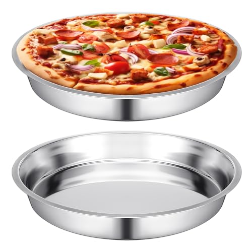 2 Pcs 16 Inch Large Deep Pizza Pans Stainless Steel Pizza Tray (16 Inch)