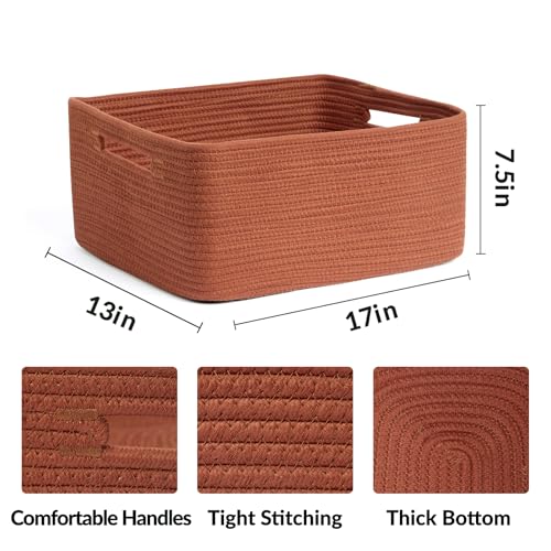 Large Storage Baskets for Shelves (2pcs-L17×W13×H7.5" / Oxide Red)