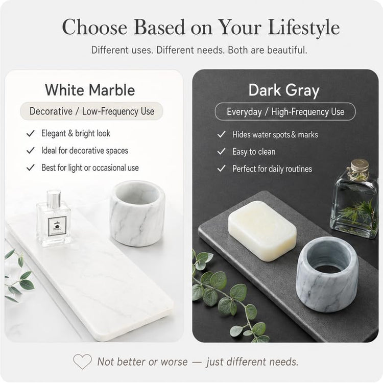 2PCS Water Absorbing Stone Drying Tray for Kitchen Counter & Bathroom Sink (2 Pack - Marble White / 9" x 3.5")