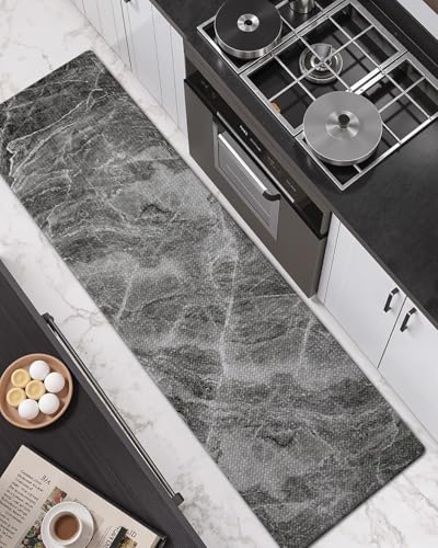 Kitchen Floor Mats Cushioned Anti Fatigue (Grey Marble / 86"L x 23"W x 0.4"Th)