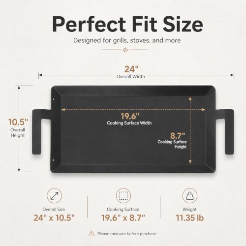 24" x 10" Carbon Steel Griddle Pan for 2 Burner Stovetops (24" x 10" x 2")