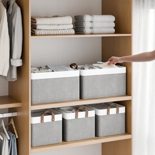 Fabric Storage Bin (Gray & White / 16 ½" L x 12" W x 10 ¼" H)
