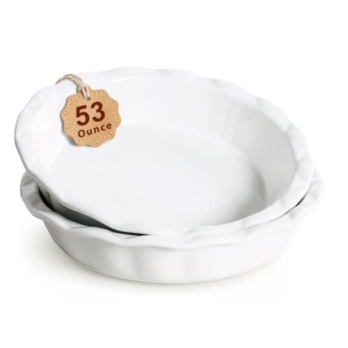 Deep Dish Pie Pan 9 Inch Ceramic (White-2 PCS / 53 OZ)