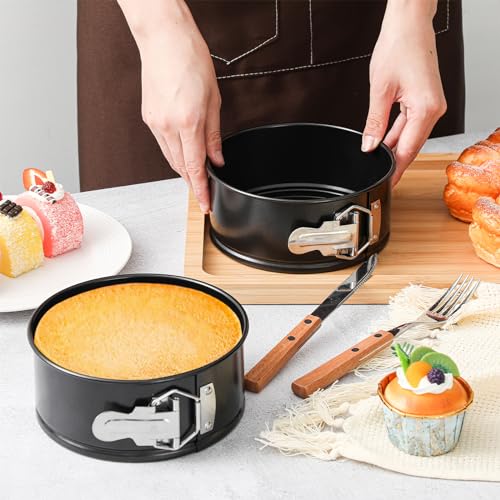 4 Pcs 7 Inch Non Stick Springform Pan with Removable Bottom Carbon Steel Cheesecake Pan Round Springform Cake Mold with Stainless Steel Spring Buckles for Baking Kitchens Restaurant (Black / 7 Inch)