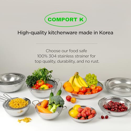 Shallow Stainless Steel Colander Set of 3 (2+3+4QT Colander)