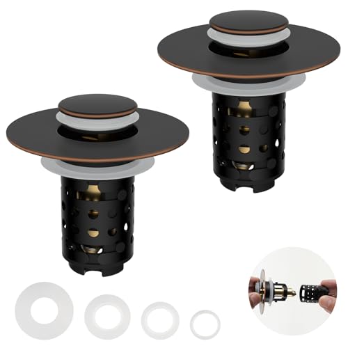 2PCS Universal Bathroom Sink Drain Strainer Hair Catcher (Oil Rubbed Bronze)