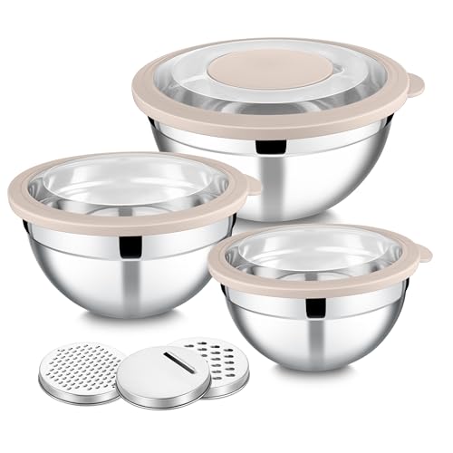 Mixing Bowls with Lids and Graters (Khaki / 4.6/2.6/1.5 QT)