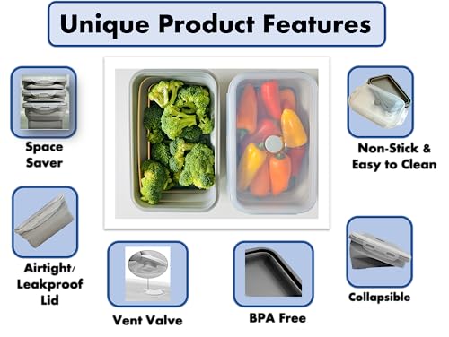 Cocina Vida Collapsible Silicone Food Storage Containers with Airtight Lids
