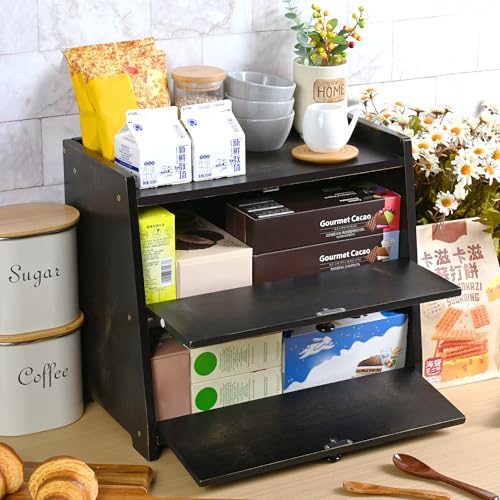 Bamboo Corner Bread Box for Kitchen Countertop 2 (Black)
