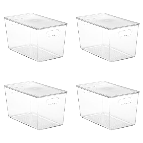 4 Pack Clear Stackable Storage Bins with Lids and Handles (XL(13"L x 7.4"W x 7"H))