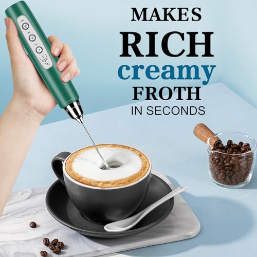 Milk Frother Wand Rechargeable Handheld Whisk Coffee 3 Speed Adjustable (Basic Frother / Green)