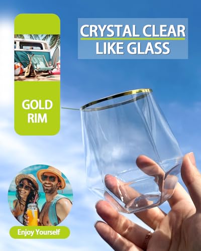 40 Pack Plastic Wine Glasses (Gold Rim-40 Pack / no)