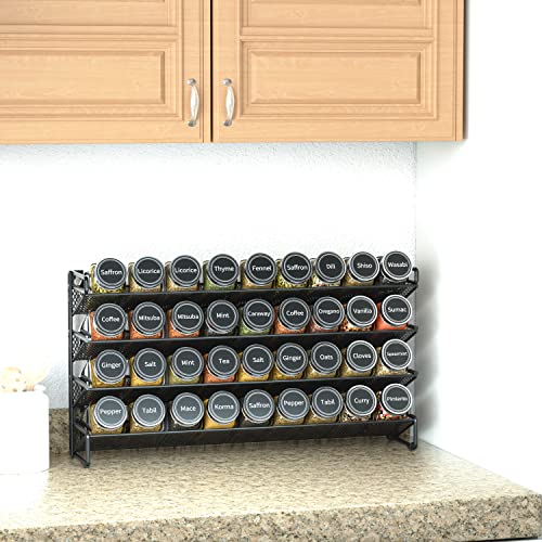 Spice Rack Organizer with 36 Spice Jars (17.2"W × 10.8"H / Black)