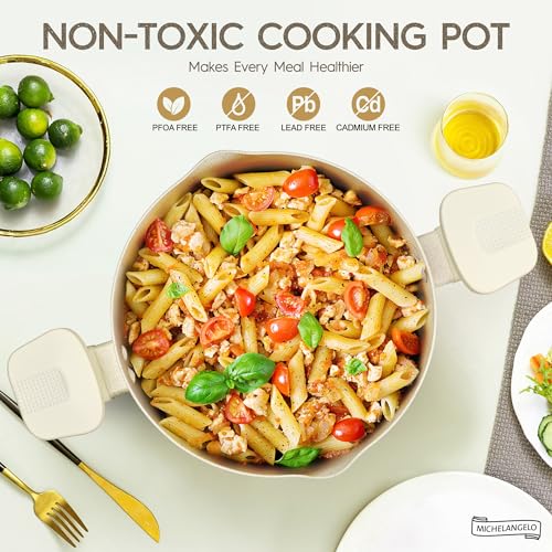 6 Quart Granite Nonstick Cooking Pot with Strainer Lid (White / 6.3 Quarts)
