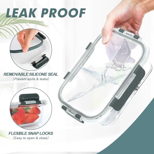 Glass Meal Prep Containers 3 Compartments (Dark Gray / 3-Compartment 36 oz)