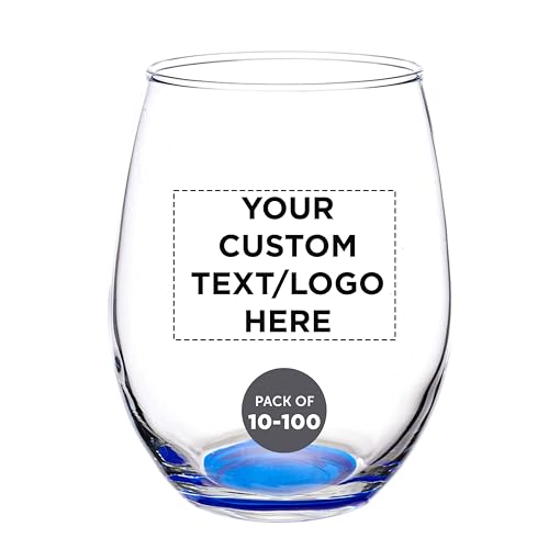 Custom Stemless Wine Glasses in Bulk by ARC Perfection (- Custom – Blue / 10/50/100)