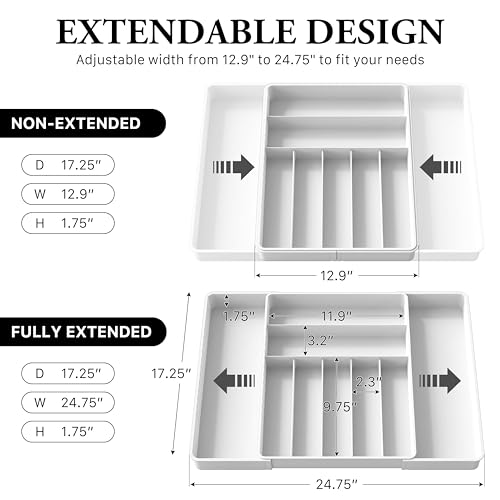 Expandable Kitchen Drawer Flatware Organizer (White)