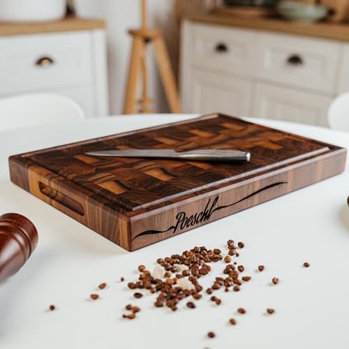 Handmade Personalized Walnut End Grain Cutting Board (16x10x2 Inches)