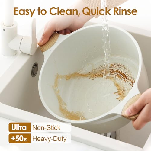 Ceramic Nonstick Stock Pot with Lid (4.5 Quarts / White)