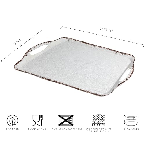 Vintage White Large Serving Tray with Handles (Ivory)