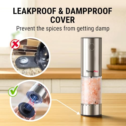 Rechargeable Electric Salt and Pepper Mill Set with Large Capacity (Silver)