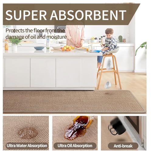 Long Kitchen Runner Rugs Kitchen Mat Non Slip Washable Brown 17"x71" (A- Brown / 17"x71")