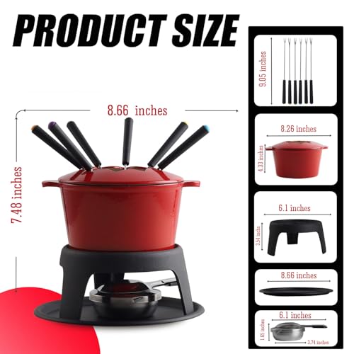 Cast Iron Cheese Fondue Pot for Chocolate Fondue Pot (B. Cast Iron Fondue - Red)
