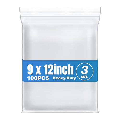 100Pcs 9"x12" Thick 3Mil Clear Reclosable Zip Seal Lock Plastic Poly Bags (9x12inch(100PCS))