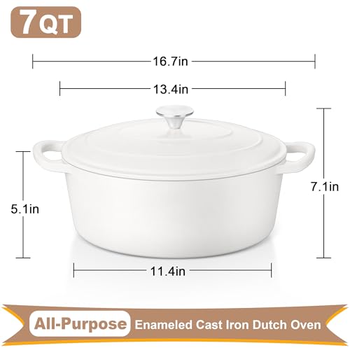 7QT Oval Dutch Oven Pot with Lid (7 QT-Oval / White)