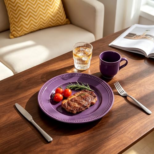HomeVSS 20 Piece Pearl Dots Stoneware Dinnerware Set (Purple)