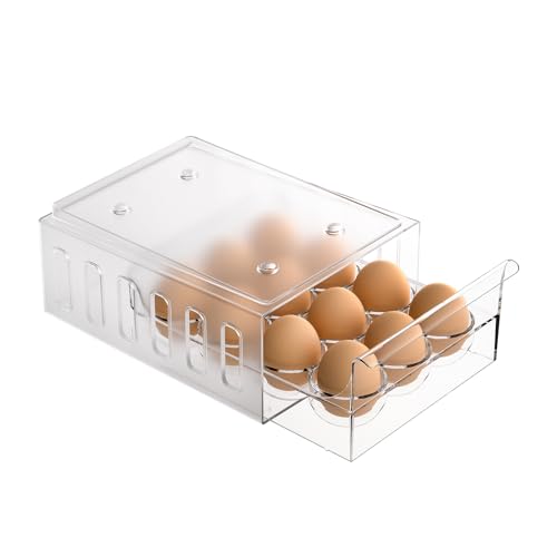 Egg Holder for Refrigerator Drawer Type Egg Container for Refrigerator BPA Free Fridge Organizer (12 Egg Holder)