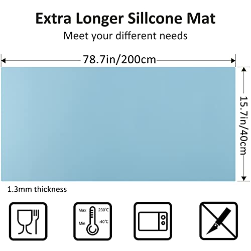 Large Silicone Heat Resistant Mat 78.7” x 15.7” (78.7"L x 15.7"W / Cyan)
