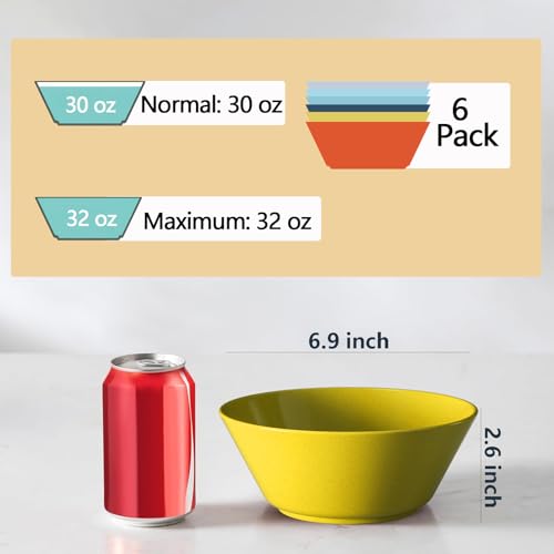 Unbreakable Large Cereal Bowls Set of 6 (Multicolor / 32 oz)