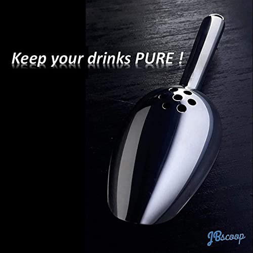 Large Ice Scoop with Holes. Stainless Steel Ice Scoop with Drain Holes to Reduce Unwanted Dilution. Heavy Duty and Dishwasher Safe. Six Ounce Capacity (18 Oz)